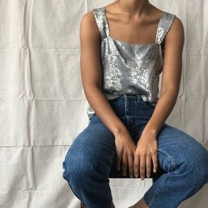 Vintage medium silver tank with floral print